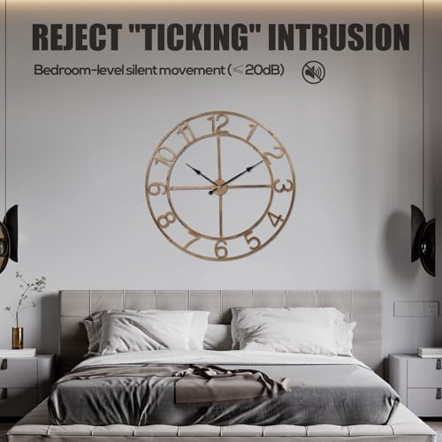 40in Large Silent Wall Clock, Easy Assembly Arabic Numeral Bronze | Non-ticking metal farmhouse wall clock, KD assembly, battery operated, oversized living room decor - size: 40inch