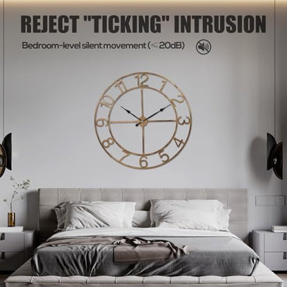 40in Large Silent Wall Clock, Easy Assembly Arabic Numeral Bronze | Non-ticking metal farmhouse wall clock, KD assembly, battery operated, oversized living room decor - size: 40inch