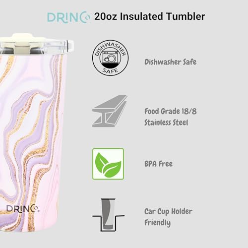 Drinco - 20 oz Stainless Steel Tumbler | Double Walled Vacuum Insulated Mug With Lid, 2 Straws, For Hot & Cold Drinks (20oz Rosa Gold) - color: 20oz Rosa Gold