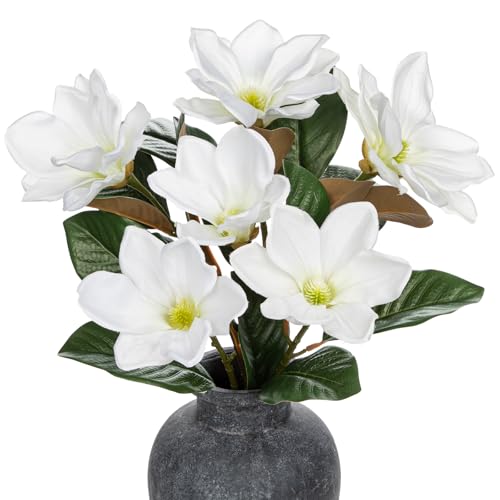 Briful Artificial Magnolia Flower Stems – 3PCS 29.5" Tall Faux White Magnolia Branches with Silk Flowers Realistic Floral Arrangements for Home Wedding Bouquets Vase Farmhouse Decor - color: Cream White
