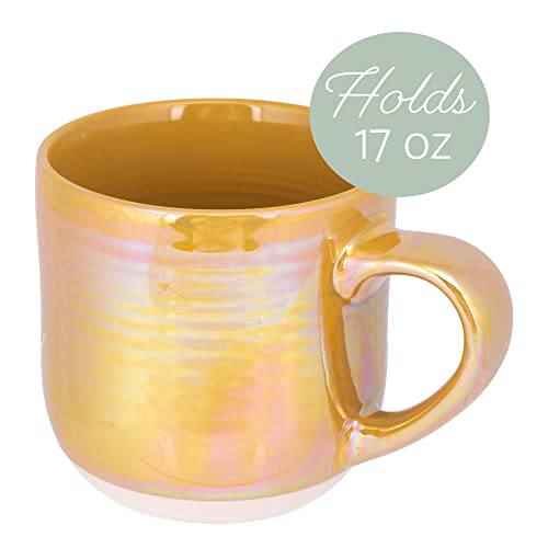 Elanze Designs Glossy Reactive Glaze Large 17 Fluid Ounce Everyday Kitchen Food Grade Ceramic Stoneware Coffee Mug Cup with Comfort Curved Handles, Set of 4, Gold Tone - color: Gold Tone