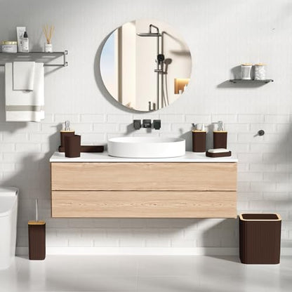 XLHOMO Bathroom Set - Elegant Brown Bathroom Set, 10PC Brown Bathroom Accessories Set, Bathroom Sets with Toilet Brush, Bathroom Trash Can - size: Bath Set, style: Brown