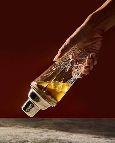 Glass Cocktail Shaker, 15oz Cutting Design - Exquisite Martini Shaker for Elevated Mixology. Perfect for Christmas, Hoiday, BBQ,Outdoor Party,Spring, Summer (Drink Shaker & Gold Pourer) - color: 15oz Shaker & Gold Pour Spout