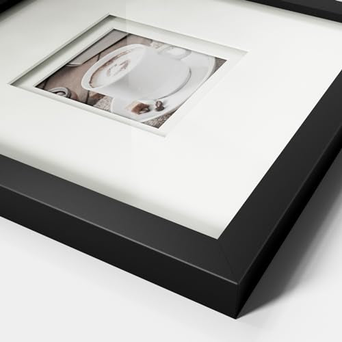 Yaetm 12x12 Square Picture Frame Matted to 5x5, Double Floating Ivory Mat, Black Photo Frame with Polished Tempered Glass for Wall Gallery, Home and Office, Wall Mounting, 3 Pack, Black