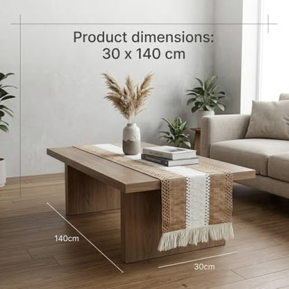 Textured Macramé Table Runner, Cotton and Jute Blend, 30 x 140 cm for Dining, Parties, and Everyday Home Décor (Textured Macramé Table Runner)