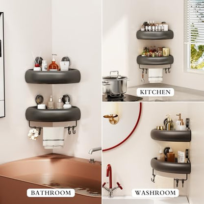 CICUFY Shower Caddy Suction Cup, 2 Pack No Drilling Corner Shower Shelves, Rust Proof Bathroom Storage Organizer, Shower Corner Caddy with Removable Hooks and Towel Bar, Triangle, Grey - style: Triangle Gray (2 Pack )