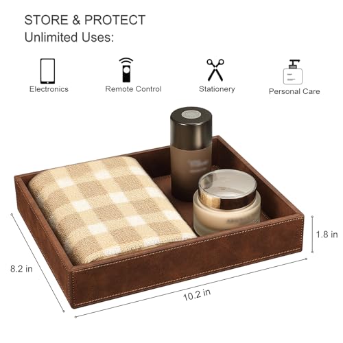 SITHON Valet Tray Desk Organizer PU Leather Catchall | Bedside Vanity Tray Nightstand Caddy Coin Box Key Jewelry Storage Organizer, Graduation, Brown - color: Brown