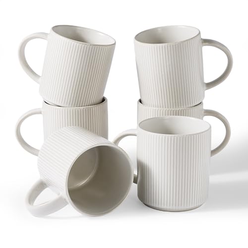 famiware Coffee Mug Set of 6, Star 16 oz Large Mugs Cup Set with Handle | Ceramic Mug for Coffee, Latte, Tea, Stackable Drinkware Set, Microwave & Dishwasher Safe, Matte White - color: Matte White, size: 6 Count (Pack of 1)