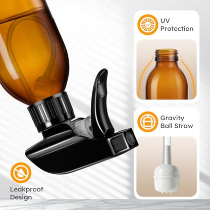 Tecohouse 360° 4 OZ Amber Glass Spray Bottles 2 Pack | 360° All-Angle Spray, Leakproof, Empty Refillable Containers for Cleaning Solutions, Plants, Facial Hydration, Hairs Care,