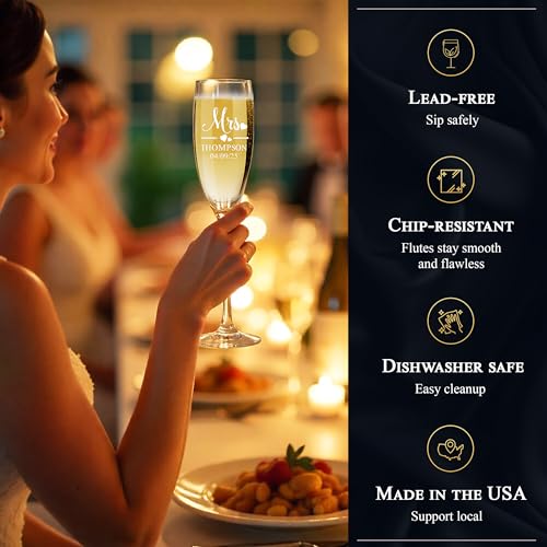 Mr and Mrs Wedding Toasting Champagne Flutes with Box, Set of 2 Glasses With Black Box, Laser engraved Tosting Flutes Engraved Personalized Glasses for Bride and Groom - color: Wedding-13, style: Glasses + Gift Box