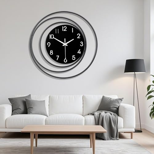 Dankeit 16inch Decorative Wall Clock, Silent Non-Ticking Quality Quartz Battery Operated, Large Wall Clock for Living Room Kitchen Home Bathroom Bedroom Wall Decor, Black - color: Black-16inch