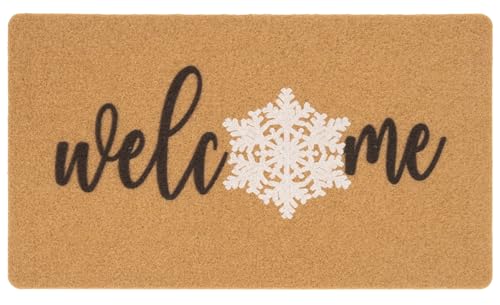 Winter-Chirstmat Welcome-Pine-Trees-Doormat for Outdoor - Xmas-Home-Decor | 30x17 in artificial coir door mat with backing Non-slip,great for winter holiday home outdoor front door decor - color: Snowflake