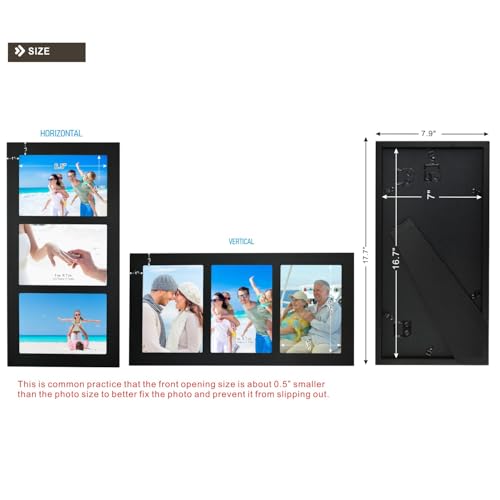 Collage Picture Frame Black Wood 5x7 3-Opening 1 Pack - color: Black-3, size: 3 5X7