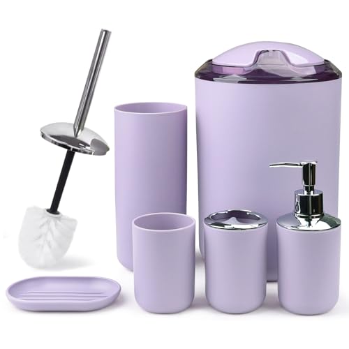CERBIOR Bathroom Accessories Set 6 Piece Bath Ensemble,Purple | Includes Soap Dispenser, Toothbrush Holder, Toothbrush Cup, Soap Dish for Decorative Countertop and Housewarming Gift - color: Purple