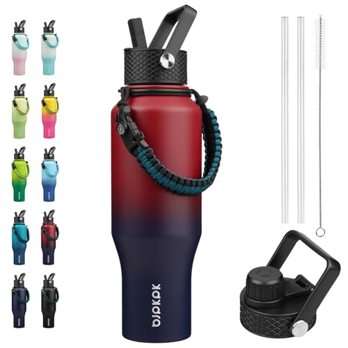 BJPKPK 35oz Insulated Water Bottle with Straw Lid, Stainless Steel Bottle | Vacuum Insulated with Straw Lid & Spout Lid, Paracord Strap, Keep Cold & Hot, Leak-Proof, BPA-Free, for Gym, Hiking, Travel - color: Charming Red, style: 35oz