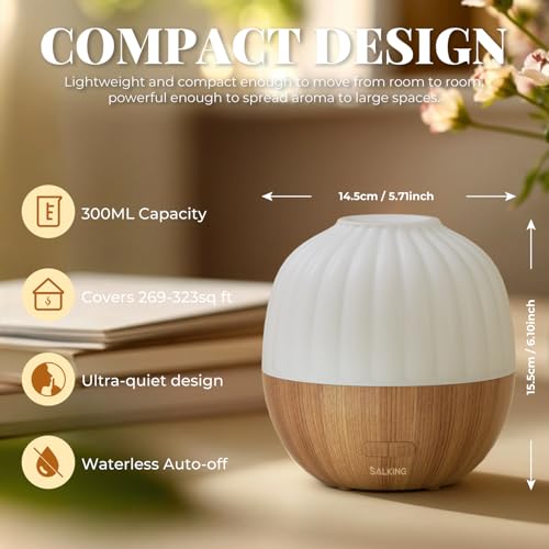 SALKING Essential Oil Diffuser for Home, 300ml Aromatherapy Diffuser Quiet | Ultrasonic Diffusers for Essential Oils, 8 Color LED Lights, Cool Mist Humidifier, Auto Shut-Off, Large Room, Bedroom, Office - color: 300ml