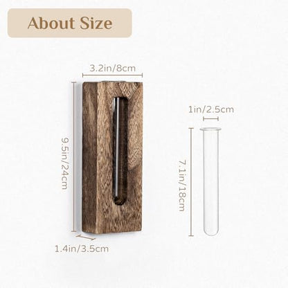 Farmhouse Wall Plant Propagation Station with Glass Tubes | Wall-Mounted Wood Vase with Borosilicate Glass Tube, for Plant Cuttings, Pothos, Herbs and Air Plants, Farmhouse Display - color: Brown