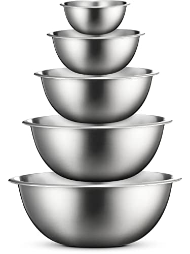 FineDine Stainless Steel Mixing Bowls (Set of 5) Stainless Steel Mixing Bowl Set - Easy To Clean, Nesting Bowls for Space Saving Storage, Great for Cooking, Baking, Prepping - size: 5 Pack