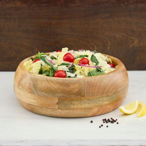 Wooden Salad Bowls for Serving Salad, Pasta and Fruit, Farmhouse Style, Natural Beige (Small (11" Dia)) - size: 11" Wide, Set of 1 Bowl