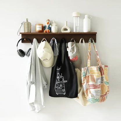 Entryway Coat Rack Hooks with Shelf, Sturdy Wooden Floating WallOrganizer Shelf with 4 Hooks siutable for Entrance, Mudroom, Kitchen, Bathroom,.etc(2pc-Walnut Finish) - color: Walnut 2PC