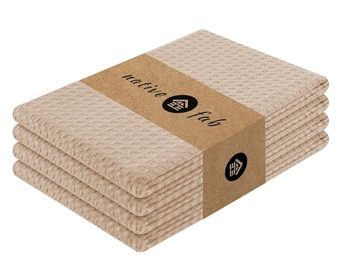 Native Fab Cotton Kitchen Towel with Hanging Loop 16x26 inches, 4-Pack, Waffle Weave Kitchen Towels for Cleaning Drying, Washcloths Soft & Absorbent Cloth Rags, Bar Towel, Dish Cloth, Beige - color: Beige, size: Set of 4