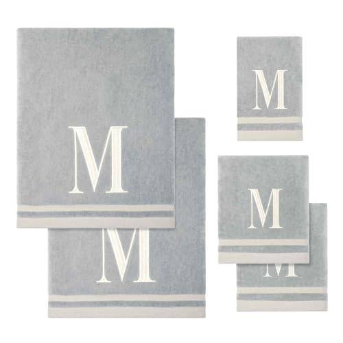 Avanti Linens - Towel Set, Soft & Absorbent Cotton, Embroidered Bathroom Decor, Set of 5 (Monogram Collection, Initial M) - style: M