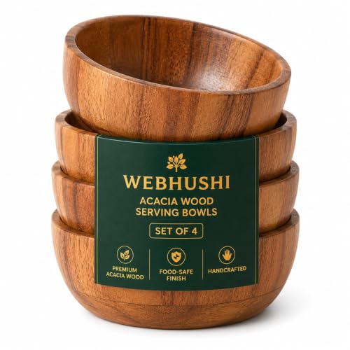 Acacia Wood Round Serving Bowls Set of 4 U Shape Handmade 4.75 Inch Medium Size Brown - size: 4 U Shape Bowls of 4.75-Inch