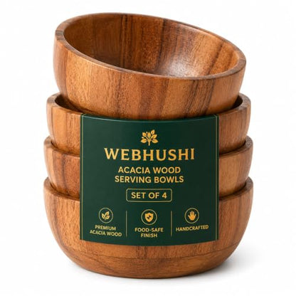 Acacia Wood Round Serving Bowls Set of 4 U Shape Handmade 4.75 Inch Medium Size Brown - size: 4 U Shape Bowls of 4.75-Inch