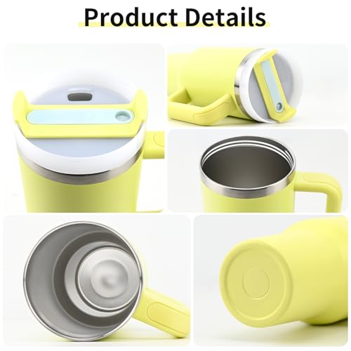 Insulated Tumbler, Lime Green, 40 oz | Stainless Steel Vacuum, Handle and Straw, Leak Resistant Lid, Fits Car Cup Holder - color: LIME YELLOW, size: 40 oz
