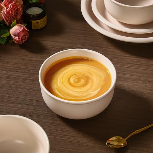 GZG 6-Inch Ceramic Cereal Bowls Set of 4, Cream Mist | Rustic Matte Glazed Stoneware, For Cereal, Soup, Salad & Snacks, 30 oz Capacity, Microwave & Dishwasher Safe - color: Cream Mist, size: 4 pcs Bowl Set