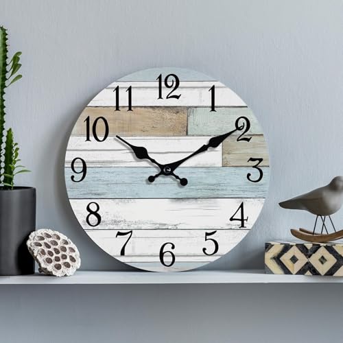 KECYET Small 8 Inch Wall Clock Battery Operated Silent Non Ticking Nautical | Round analog clock; large easy-read dial for bathroom, kitchen, bedroom & living room; 1 AA battery (not included) - color: Blue, size: 8"