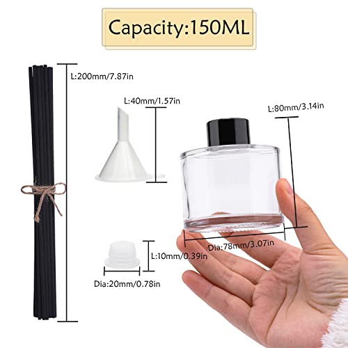 4PCS Fragrance Glass Diffuser Bottles, Refillable Diffuser Bottles with 20pcs Reeds Sticks & Black Caps & Funnel, Diffuser Jars for Home Oil Fragrance Decoration Girl Women Gift (150ML) - size: 150ML