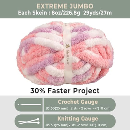 Jumbo Chunky Yarn for Hand Knitting - Super Thick Chenille Chunky Yarn for Crocheting - Extra Soft Bulky Fluffy Blanket Big Yarns 8 Jumbo Pack (27yds,8 oz Each Skein) - color: Pale Rose