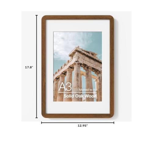 A3 Picture Frame | Solid Oak Wood Picture Frame | Poster Frame With Mat For A4 | Tempered Glass And Hanging Hardware Included | A3 Photo Frame (Walnut, 1 Pack) - color: Walnut, size: A3-1P
