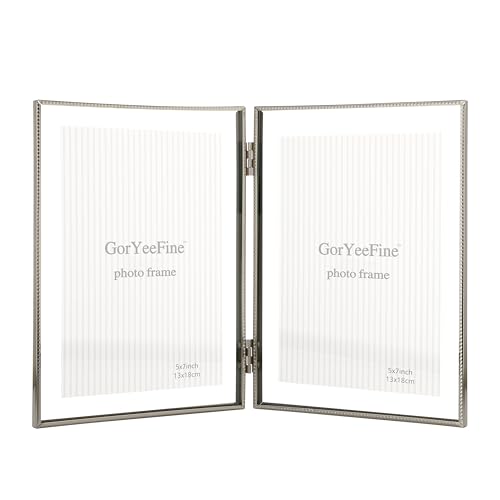 Silver 5x7'' Double Floating Photo Frame | Fits 2x3“ to 4x6” Photos | Metallic Lace Edge | Desktop/Shelf Adjustable Photo Frame | Elegant Gift Idea for Weddings,Thanksgiving and more - color: Silver, size: 5x7''For 4x6''Double