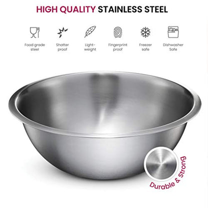 FineDine Stainless Steel Mixing Bowls (Set of 5) Stainless Steel Mixing Bowl Set - Easy To Clean, Nesting Bowls for Space Saving Storage, Great for Cooking, Baking, Prepping - size: 5 Pack