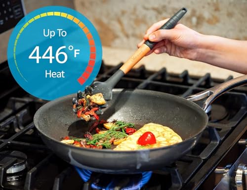 Silicone Cooking Utensils Set 6 Piece – Heat Resistant up to 480°F, BPA Free & Non-Scratch Kitchen Tools with Natural Wood Handles, Dark Gray - color: Dark Gray