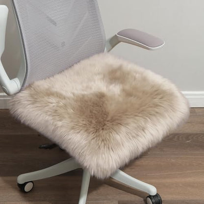 LLB Sheepskin Chair Covers - Office, Dining Room & Desk Chair Seat Cushion - Cream Brown, 18x18 Inch (Pack of 1) - color: Cream Brown, size: 18x18 Inch (Pack of 1)