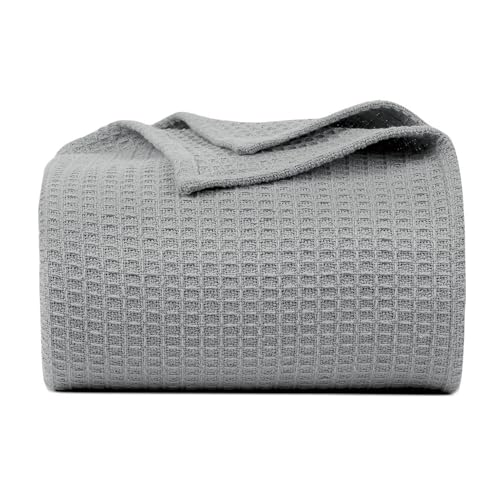 100% Cotton Waffle Weave Blanket, Twin Size 60 x 90 Inches, 300 GSM Lightweight Breathable Cooling Bed Blanket for Summer & All Season, Soft Woven Blanket, Light Grey - color: Light Grey, size: 60x90-Twin