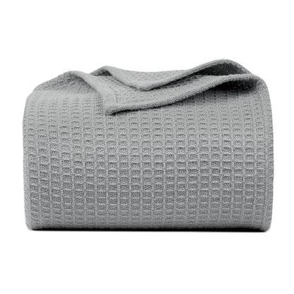 100% Cotton Waffle Weave Blanket, Twin Size 60 x 90 Inches, 300 GSM Lightweight Breathable Cooling Bed Blanket for Summer & All Season, Soft Woven Blanket, Light Grey - color: Light Grey, size: 60x90-Twin