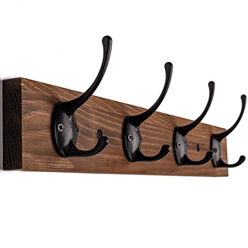VERTORGAN 1 Pack Wall Mounted Wooden Hat Rack,4 Hooks Entryway(Brown) | Wood Coat Hooks,Wall Hooks for Hanging,Hat Rack Bag Hanger Key Holder for Wall,Purse Hanger Towel Racks for Bathroom - color: Brown, size: 1 Pack