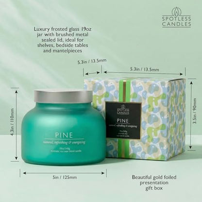 Pine Volcano Candle 19oz: 80-Hour Burn, Natural Refreshing Pine Scent, Hybrid Soy Wax, Crackling Wood Wick, Teal Matte Glass Jar, Gold Foil Gift Box by Spotless Candles - color: Pine 19, size: 19oz