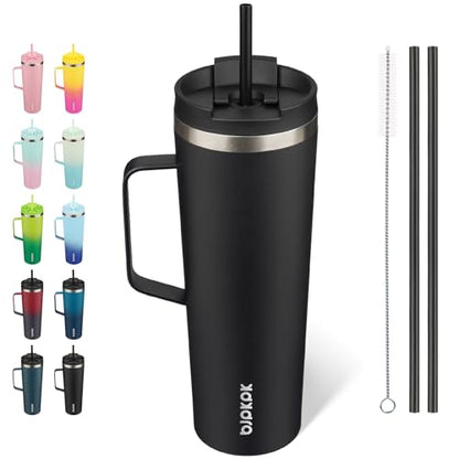 BJPKPK 30oz Insulated Tumbler with Handle, Lid & Straw, Stainless Steel | Double Wall Vacuum Insulated Coffee Travel Mug - Keeps Cold & Hot, BPA Free, Cupholder Fit for Office, Gym & Travel - color: Black, size: 30 Ounces
