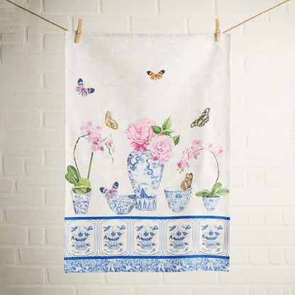 Maison d' Hermine Kitchen Towels Set of 3 Reusable 100% Cotton 27.50" x 20" | Cloth Tea Dish Towels Absorbent with Hanging Loop for Kitchen Dining Party Wedding Hotel Home Spring Summer - Canton - color: 002 - Canton