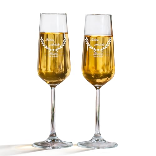 Personalized Champagne Flutes for Wedding – Engraved Glasses for Bride and Groom, Custom Names & Date, Wedding Toast Glasses - (Set of 2 or Single) (Champagne Design 1) - color: Champagne Flutes-D1