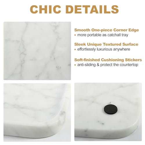 Italian Natural Marble Serving Tray, 11.8”x7.8” Statuario White Marble Tray for Home Decor, Stone Tray for Bathroom/Kitchen/Vanity/Dresser, Plate Holder for Tissues/Candles/Towel