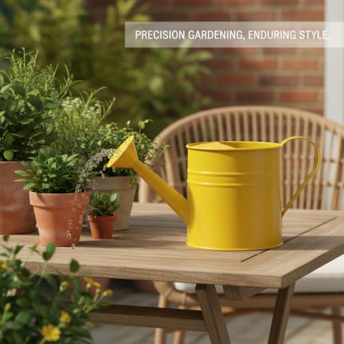 Long Spout Iron Watering Can for Indoor & Outdoor Plants, Durable Metal Design with Precise Flow Control (1 Pack) - color: Yellow