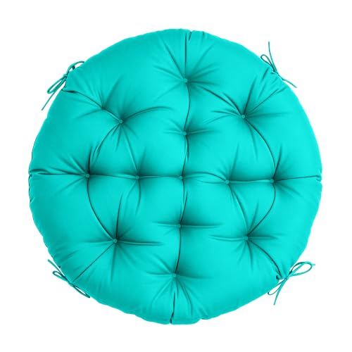 47" Round Tufted Floor Cushion, Thick Meditation Papasan with Ties | Filled with thick foam and ties. Soft padded surface keep long-sitting comfort, widely suited for indoor&outdoor seating. - color: Lake Blue
