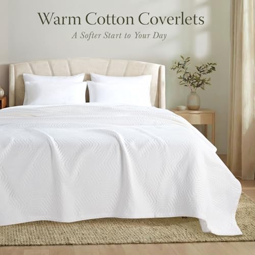 Threadmill Luxury Cotton Blankets for Twin Size Bed | All-Season 100% Cotton Twin Blanket for Bed | Aster Jacquard Lightweight, Soft & Cozy Coverlet, 350GSM, 68x90 inches | White | 100% Cotton, Jacquard Pattern, 350 GSM, 68x90 in, All-Season, Lightweight,