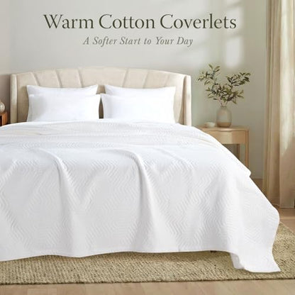 Threadmill Luxury Cotton Blankets for Twin Size Bed | All-Season 100% Cotton Twin Blanket for Bed | Aster Jacquard Lightweight, Soft & Cozy Coverlet, 350GSM, 68x90 inches | White | 100% Cotton, Jacquard Pattern, 350 GSM, 68x90 in, All-Season, Lightweight,